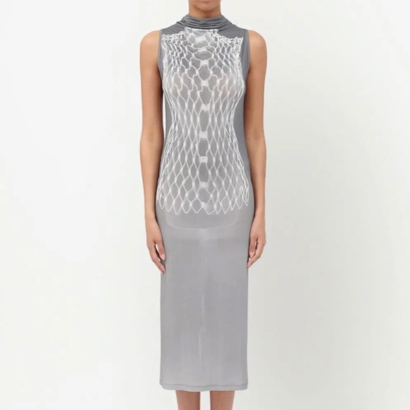 MM6 Maison Margiela Women's Gray Printed Turtleneck Midi Dress - Picture 1 of 5